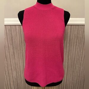 Ann Taylor Pink Mock Neck Sweater Vest Chunky Knit Sleeveless XL NWT